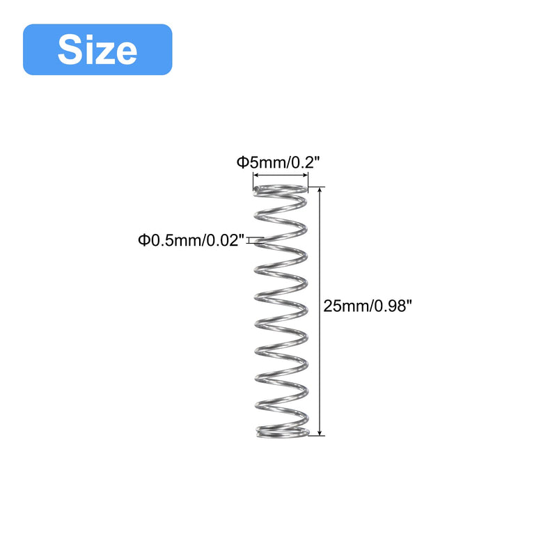 [Australia - AusPower] - uxcell Compression Spring, 5Pcs 304 Stainless Steel, 5mm OD, 0.5mm Wire Size, 25mm Free Length, Silver Tone 5x0.5x25mm 