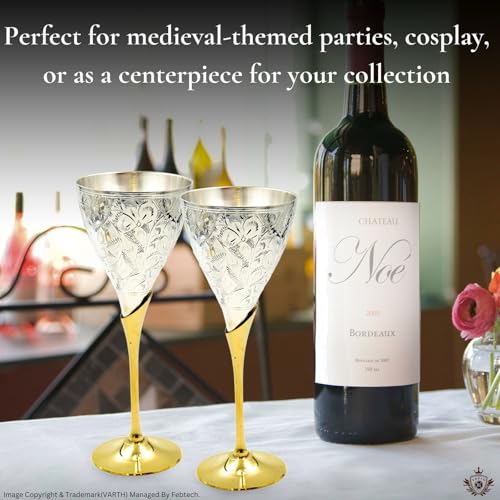 Antique Chalice Medieval Brass Wine Goblet, Ornate Wine Glass Communion Cup featuring a Regal Embossed Pattern, Perfectly Suitable for Gifting, Home Decoration, and Ceremonial Purposes, Baptism