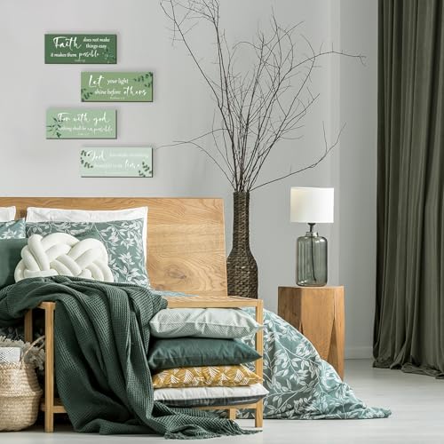 4 Pieces Christian Bible Verses Wall Decor Wooden Religious Art Green Sage Bathroom Decor Religious Gifts for Women Office Home Bedroom Bathroom Living Room(Green 10x4 Inches)