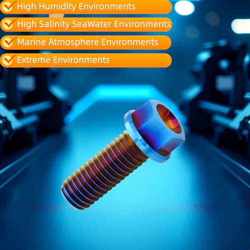 TIRYTU titanium flange hex bolts M8x20mm, 6-piece set with burnt blue finish