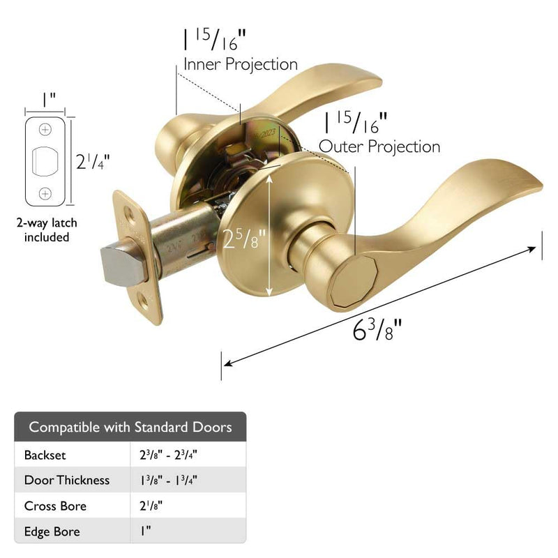 Design House Springdale Passage Hall Closet Interior Door Lever Handle Lockset, Non-Locking Handle Hardware, Satin Gold, 6.375 in x 1.94 in x 2.625 in, Item 728899 1 Pack