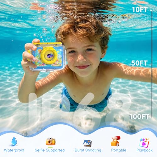 GKTZ Pool Toy & Kids Underwater Camera 99FT Waterproof Kid Action Camera 1080P Video&20MP Photo with Flip Lens, Includes 32GB Card for Diving Swimming Beach Snorkeling.Birthday Gift for Boys Blue