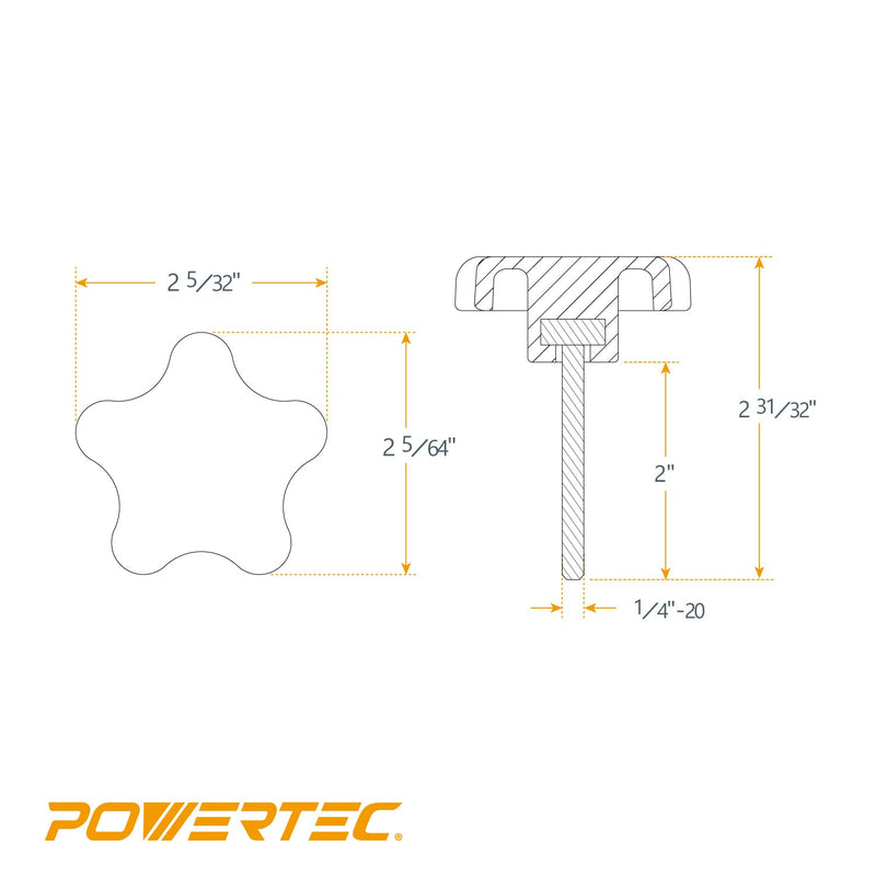 [Australia - AusPower] - POWERTEC 10 Pack 1/4"-20 5 Star Knobs with 2" Threaded Stud, Thumb Screw Knobs with bolts for Lawn Mower, Umbrella Base, Woodworking Tools & Jigs, Clamps (QNB3010-P2) 1/4"-20 ( 2" Long) 5-Star Stud Knobs 