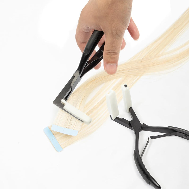Black Hair Extension Tools Professional Stainless Steel Hair Extension Pliers Anti Slip Pad Clamp Tool For Salon Stylists & Home Users Tape In Hair Extensions Installation 5.8 Inch Black