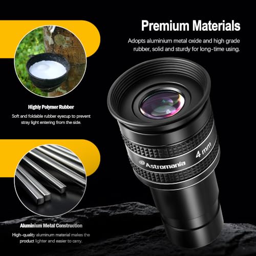 Astromania Telescope Eyepiece 4mm, Wide Angle 58° Planetary Eyepiece 1.25"