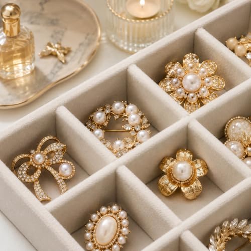 Velvet Jewelry Drawer Organizer Trays Large Beige Stackable, 4Layer