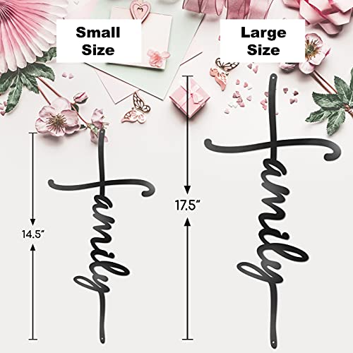 ViveGate Family Sign Metal Cross Wall Decor, 17.5"X9" Black Home Word Family Calladagh Cross Bibical Wall Hanging Decoration 18"L x 9"W