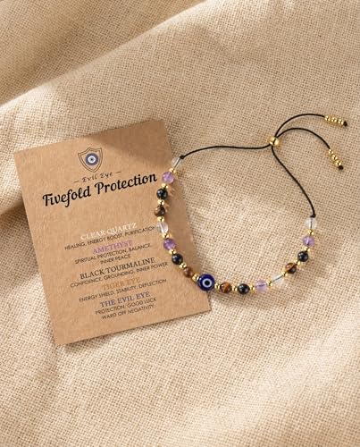 HGDEER Evil Eye Bracelets, Crystal Lucky Protection Gifts for Women Girls Fivefold Protection