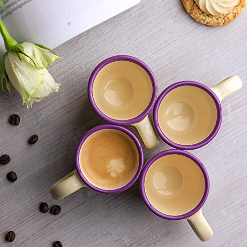 City to Cottage Ceramic Espresso Cups of 4, Small Expresso Shots, Demitasse, Perfect for Espresso Machine, Handcrafted Cups (Cream Lavender Floral)