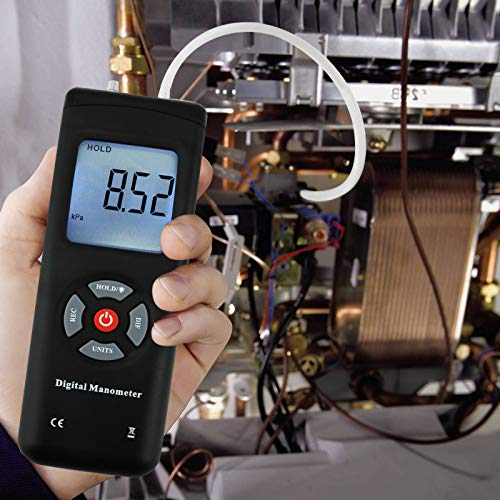 Professional Digital Manometer, Portable Handheld Air Vacuum/ Gas Pressure Gauge Meter 11 Units with Backlight, ±13.78kPa ±2PSI, Suitable for Differential Pressure of 1-2 Pipes, Ventilation,etc 11 units of measurement