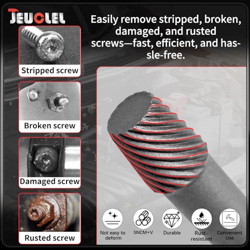JEUCLEL 6-piece 3/8-inch drive impact wedge-proof bolt extractor tap set in black metal case