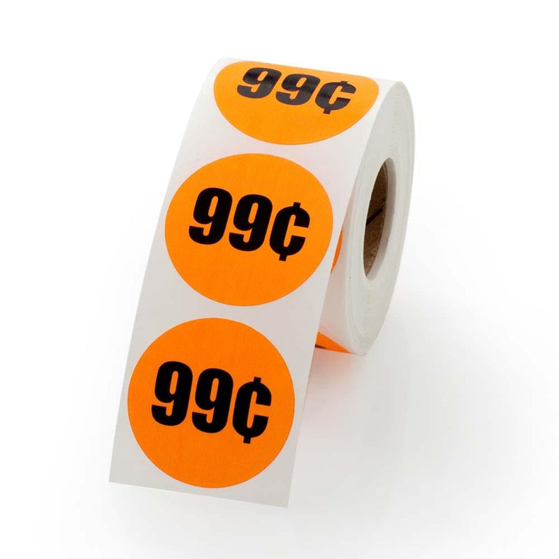 99 Cents Price Stickers, 1.5" Round Orange Retail Labels, 500 Labels per Roll – Permanent Adhesive Circle Stickers for Stores, Markets, and Sales Events
