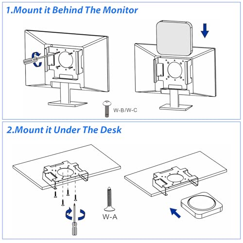 Aluminum Mount for Mac Mini M4 & M4 Pro, Under Desk Mount Wall Mount Monitor Mount with Anti-Theft Device for Office and Home (Black) Black