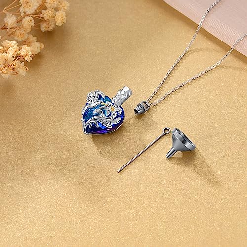 VONALA Hummingbird Urn Necklace for Ashes S925 Sterling Silver Hummingbird Cremation Jewelry for Ashes for Women Hummingbird Memory Ashes Keepsake Necklace for Loss Loved Ones Women Blue