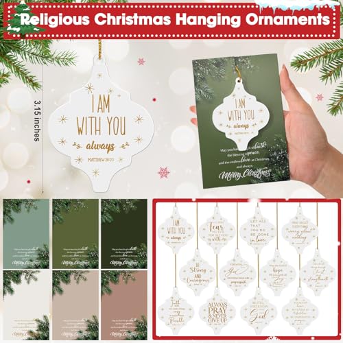 Sieral 12 Sets Christian Ceramic Christmas Ornaments with Bible Verse Cards