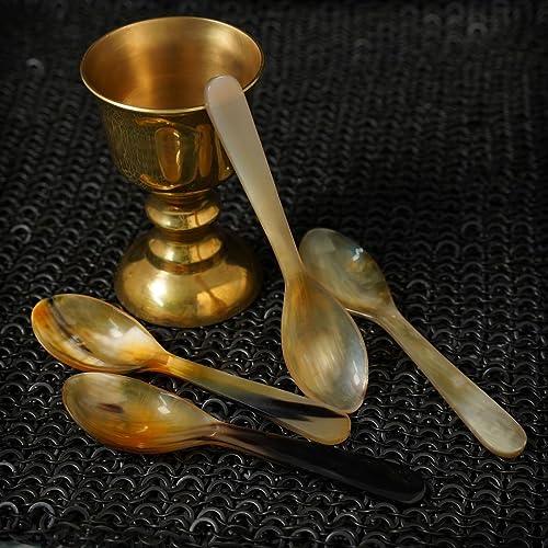 Mythrojan Buffalo Horn Spoons Polished Finish Handcrafted with Genuine Ox Horn Fully Functional Accessory for Reenactments-4pcs 6.5" (Set of 4)