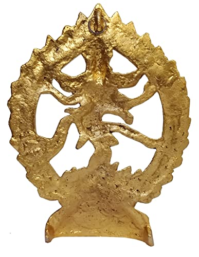 Purpledip Metal Wall Hanging Plate Plaque Nataraja: Golden Idol of Siva in Cosmic Dance Inside A Ring of Fire (12515A)