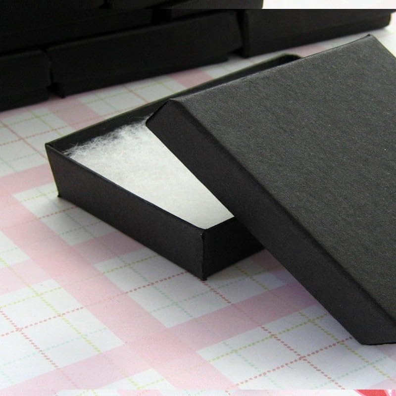 RJ Displays 15 Pack Cotton Filled Black Matte Color Paper Cardboard Jewelry Necklace, Bracelet, Watches, Belt Buckles, Pocket Watches Gift and Retail Display Boxes Size: 5 3/8" x 3 7/8" x 1" Inch Matte Black
