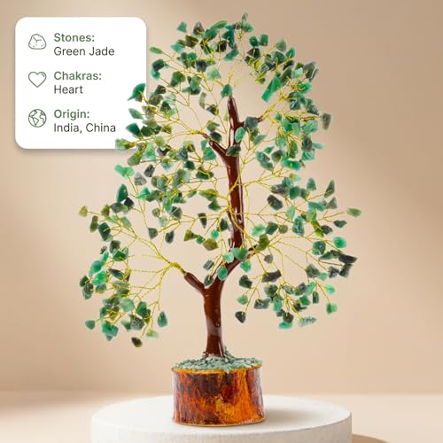 ANAYA AGATE Green Jade Crystal Trees for Home Decor, Office Desk Decoration, Chakra Healing Crystals and Stone for Positive Energy, Money, Good Luck, Tree of Life Spiritual for Women and Mom Green Jade Golden Wire