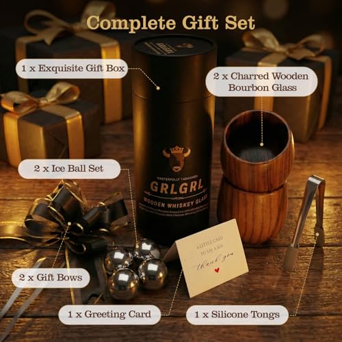 Charred Wooden Whiskey Glasses, Gifts for Men Old Fashion Bourbon Drinking Collins Cup, Perfect Presents for Dad, Boy Friend, Husband, Brother or Whiskey Lovers, 2 pack