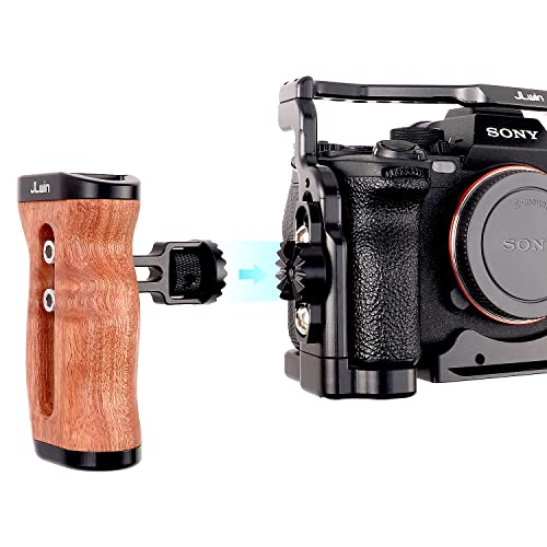 FocusFoto Wooden Side Handle Grip Left/Right Handgrip with 1/4"-20 & 3/8"-16 & Cold Shoe Mount Universal for DSLR Mirrorless Camera Cage Rig Video LED Light (Quick Releae Version) Quick Releae Version