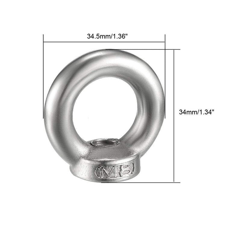 [Australia - AusPower] - uxcell Lifting Eye Nut M8 Female Thread 304 Stainless Steel Round Shape for Rope Fitting Pack of 8 