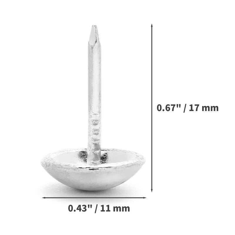 [Australia - AusPower] - 300 Pcs Silver Upholstery Tacks, 0.43'' Round Head Diameter Upholstery Nails Furniture Nails Sofa Decorative Nail Push Pins for Furniture and DIY Decorative 0.43" x 0.67" / 11 x 17 mm 