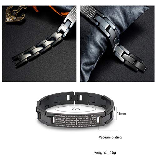 Lords Prayer Cross Bracelet for Men Women English Bible Verse Link Bracelets for Easter Christmas Father's Day Religious Bangle black-4