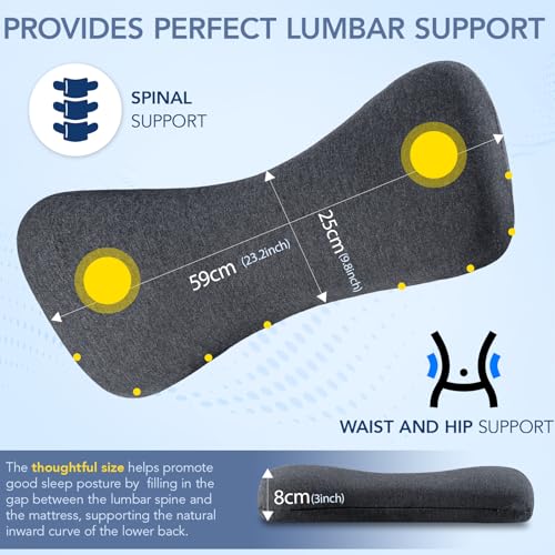 Hapiclody Lumbar Support Pillow for Sleeping Memory Foam Lumbar Pillow for Lower Back Pain Relief Back Support Pillow for Side,Back and Stomach Sleepers-Bed Wedge Bolster Pillow Bed Rest Pillow (Gray)