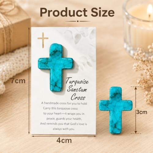 Holding Cross Christian Gifts, Turquoise Prayer Stone with Encouragement Card, Pocket Hug for Comfort & Faith, Religious Gift for Baptism, Confirmation, Communion, Easter