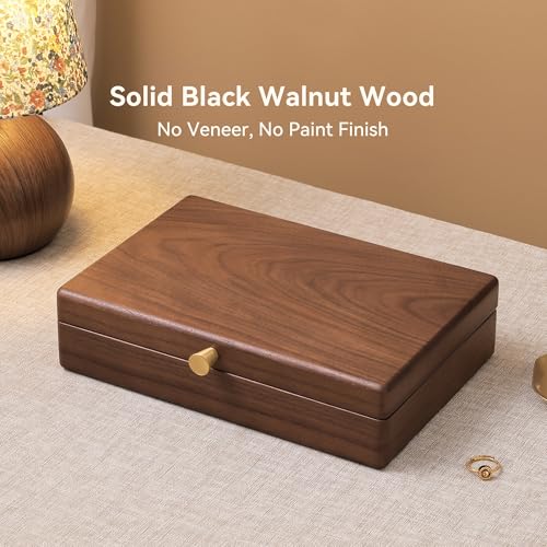Black Walnut Wooden Jewelry Box, Velvet Lined Necklace Organizer for Women 1 Layer