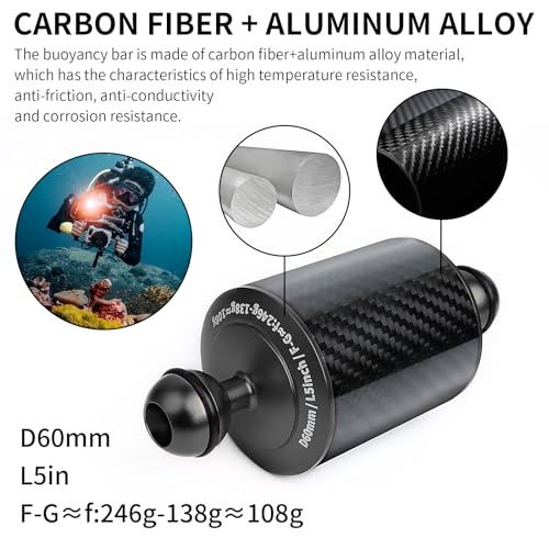Black 5" Carbon Fiber Underwater Float Arm (2-Pack) - Ultralight Dual 1" Ball Buoyancy System for Diving Tray Video Lights & Strobes D60mm, 127mm Black