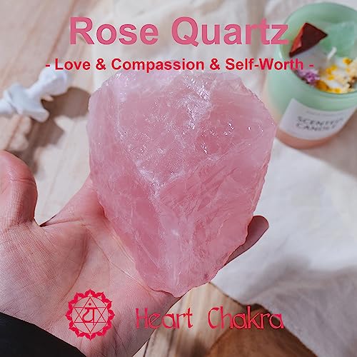 Apengshi 1pcs Rose Quartz Raw Crystal 0.66-0.77lb Natural Crystal Healing Stones Rough Crystal Gemstones for Tumbling, Polishing, Home Decoration, Fish Tank Decoration DIY, Wicca Therapy 0.66-0.77 Pound