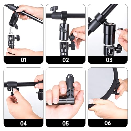 Extendable Reflector Holder Arm, Photo Telescopic 27.9" to 47.2" Boom Arm 360° Swivel Reflector Bracket for Product Portrait Studio Outdoor Photography