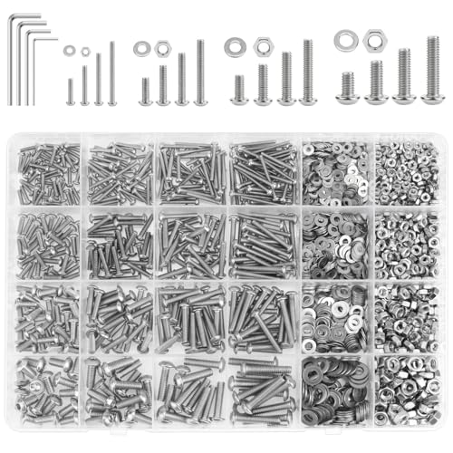 Kindroufly stainless steel button head socket cap screws, nuts and washers assortment kit in storage case