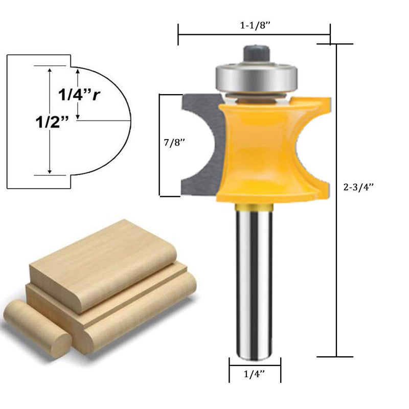 TAIWAIN 5PCS Router Bit Set Woodworking Cutter 1/4 Inch Shank, Half Round Bearing Bullnose Milling Door Cabinet Drawer Cutter Bits, Carbide Tipped Round Edge Cutting Ball Blade Radius(G1-G) G1-G