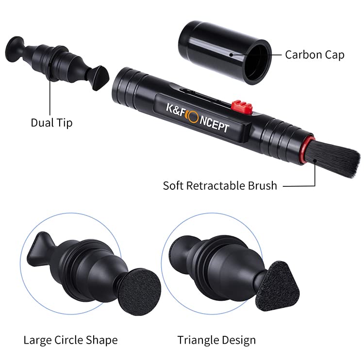 K&F Concept Camera Lens Cleaning Kit - 15ml Sensor Cleaner, Lens Pen Brush, Air Blower, Microfiber Cleaning Cloths & Full-Frame Sensors Cleaning Swabs for DSLR & Mirrorless Cameras