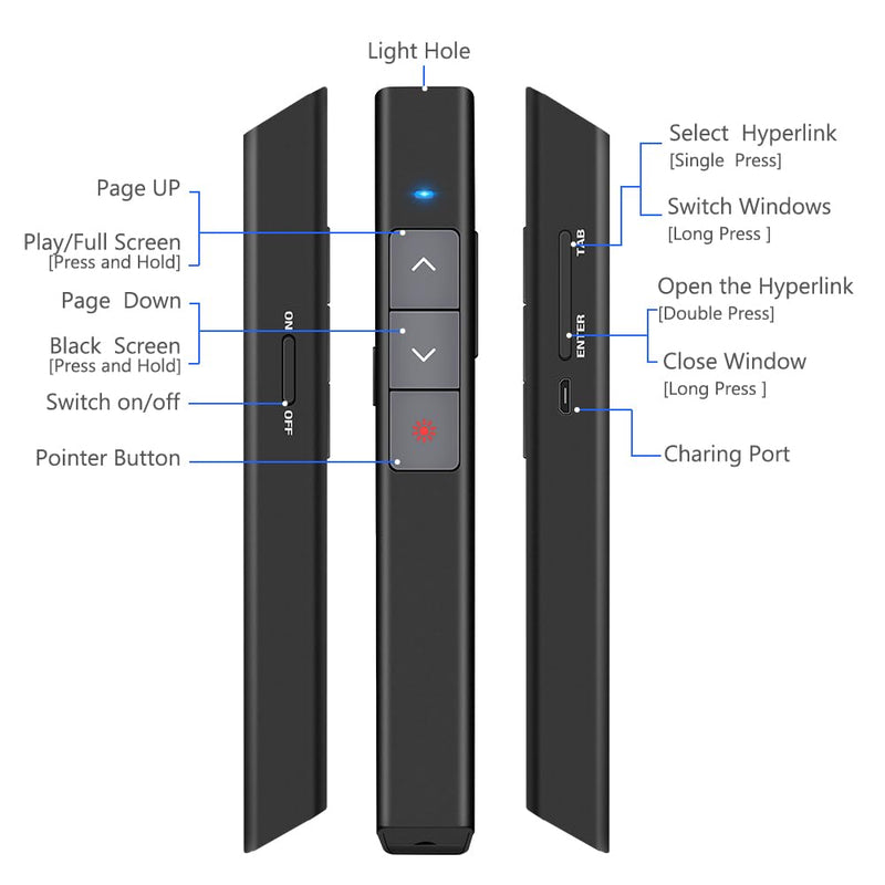 [Australia - AusPower] - DinoFire Rechargeable Presentation Clicker, 100FT Long Range USB Wireless Presenter Remote Pointer for Presentations, Slide Advancer for Mac, Laptop, Computer Rechargeable+Red 