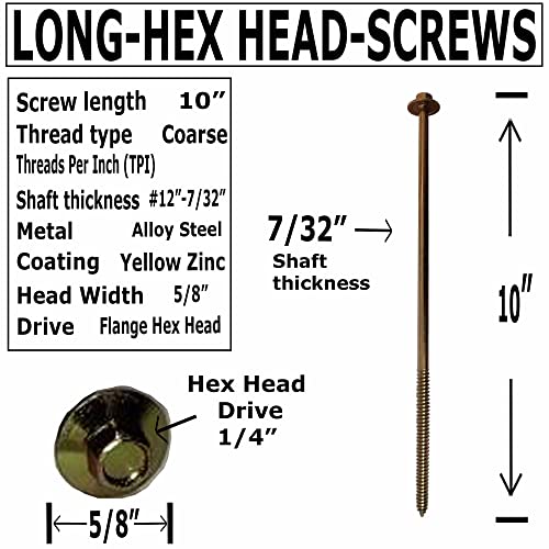 BRAUNY BOY 10-inch extra-long structural lag wood screw with yellow zinc coating and hex flange head