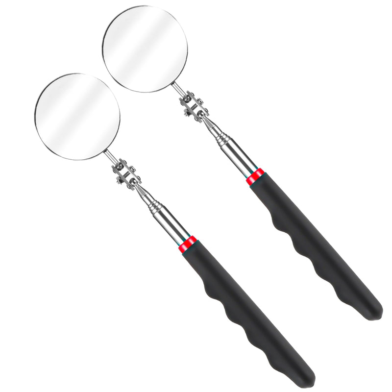 Set of 2 Telescopic Inspection Mirror Set, Round, 360 Degrees, Rotatable, Extendable Mechanical Car Mirror, Inspection Mirror Handles for Vehicle Inspections, Technicians, Tool, Geocaching Black