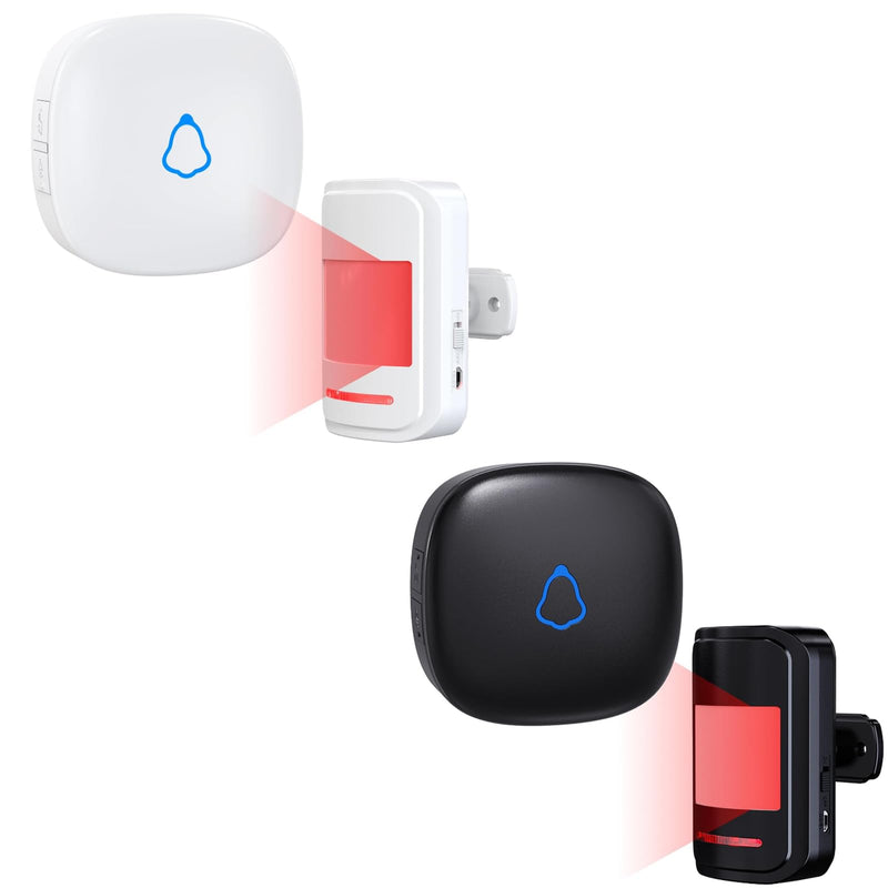 Bundle: Black + White Wireless Motion Sensor Alarm Indoor Movement Activated Doorbell Chime for Home Doorway/Business Entry/Garage Security/Store Entrance, Pet/Elderly/Dementia Monitor