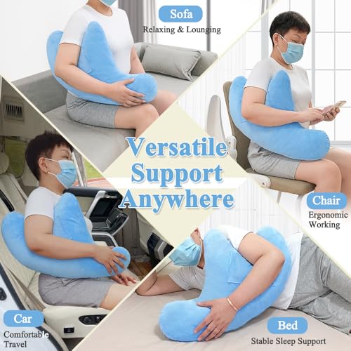 AOSSA Shoulder Surgery Pillow for Sleeping Rotator Cuff Neck and Shoulder Pain Relief Side Sleeper Pillow Bed Wedge for Arm Surgery Pillow Armpit Shoulder Abduction Wedge Surgery Recovery Supplies Blue