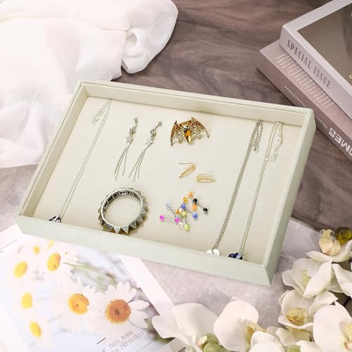 2 Pcs 13.8" x 9.5" Velvet Jewelry Tray Jewelry Display Tray Light Khaki Flat Tray 13.8"x9.5"