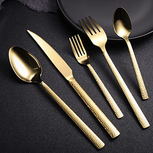 Silverware Set of 20 Stainless Steel Gold Flatware Set for 4 Kitchen Cutlery Sets Includes Forks Spoons Knives for Home Restaurant Hotel G20