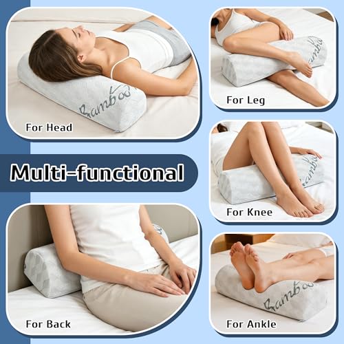 Green LVYSHOW semi roll pillow for under the knee, a leg positioner cushion providing support and comfort during rest.