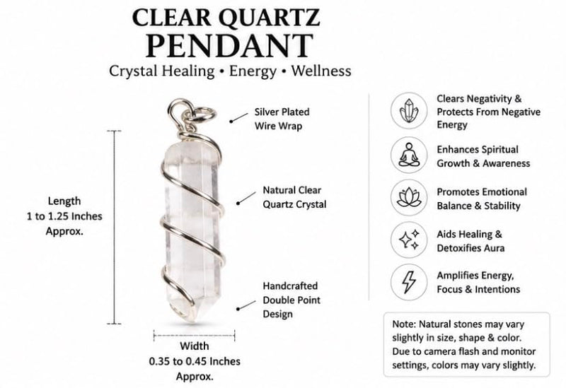 Clear Quartz Pendant Crystal Healing Fashion Gift Energy Wellness Gemstone Handcrafted Accessory