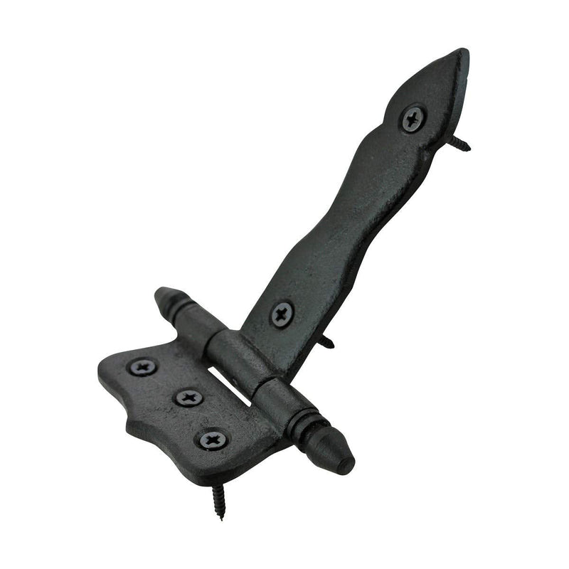 Renovators Supply Manufacturing Pack of 2 Shed Door Hinge 5 in. Black Wrought Iron Antique Style Decorative Flush Mount Cast Iron Barn Door Shed Hinge with Mounting Hardware