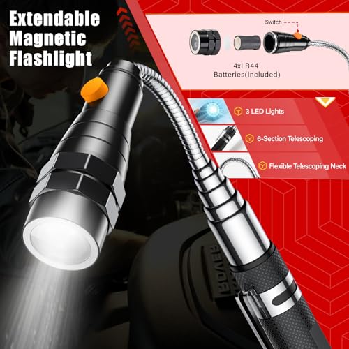 5Pcs Magnetic Pickup Tool Set, Telescoping Flashlights & Inspection Mirrors 5PCS Magnetic Tool Set