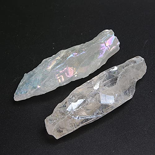 Acxico 5 Pcs Titanium Rainbow Aura Lemurian Quartz White Crystal Point Healing