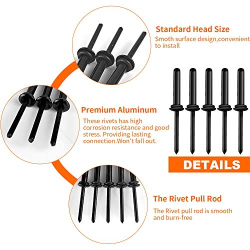 HLOGREE black 3/16 x 1 inch Trigrip blind rivets for kayaks, 200-piece waterproof set